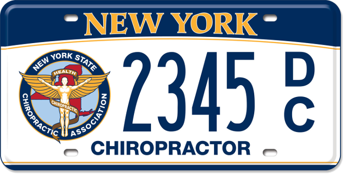 Image of the Chiropractor NYSCA license plate.