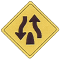 divided highway ends: arrows in opposite directions above a highway divider.