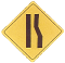 Right lane ends sign: one straight line on the left and one line on the right that curves to be closer to the first line.