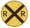 railroad crossing: circle with large X symbol and Rs on the left and right sides.
