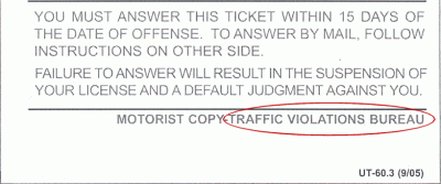 traffic violations bureau ticket text