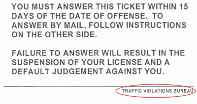 traffic violations bureau ticket text