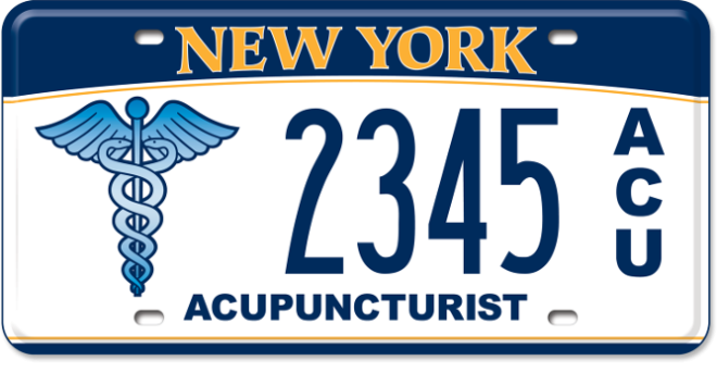 Acupuncturist custom vehicle license plate.