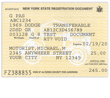 Sample New York State Transferable Registration