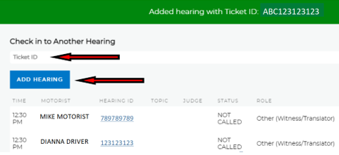 added hearing with ticket ID